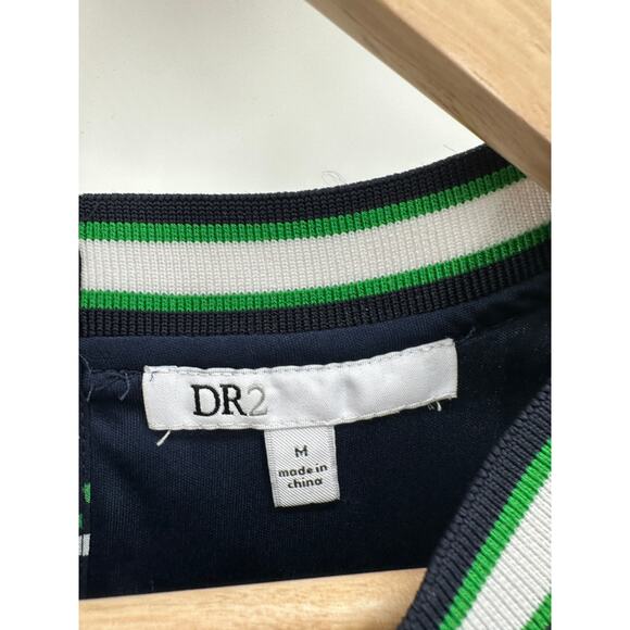 DR2 Dress Women MEDIUM White Blue Green Printed Pleated Cap Sleeve Mini - Picture 5 of 8